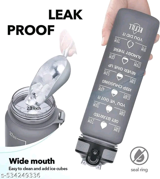 Black Smart Time-Marked Water Bottle – Leak-Proof & Portable