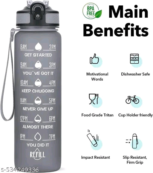 Black Smart Time-Marked Water Bottle – Leak-Proof & Portable
