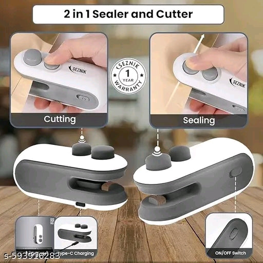2-in-1 Pack Sealer & Cutter–USB Rechargeable Heat Sealing Machine