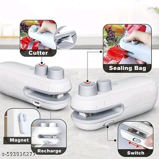 2-in-1 Pack Sealer & Cutter–USB Rechargeable Heat Sealing Machine
